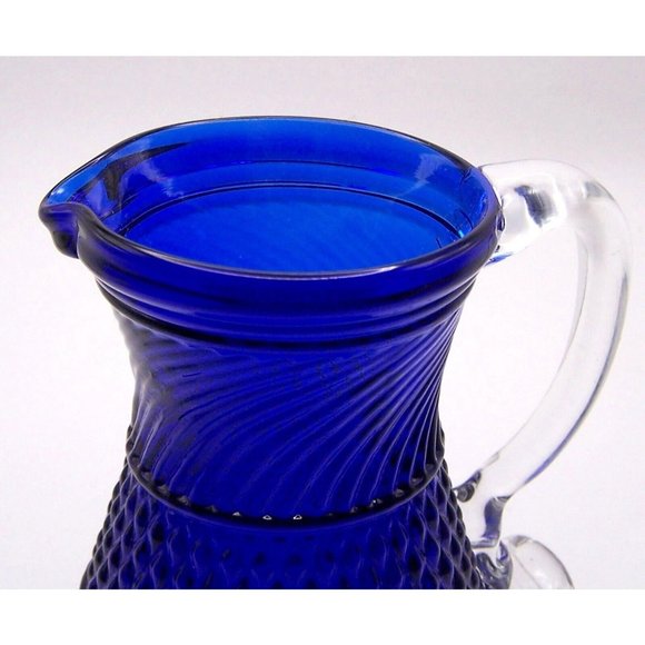 Cobalt Blue Pilgrim Glass Creamer Pitcher Hand Blown Applied Handle Vintage 4.5" - Picture 4 of 6